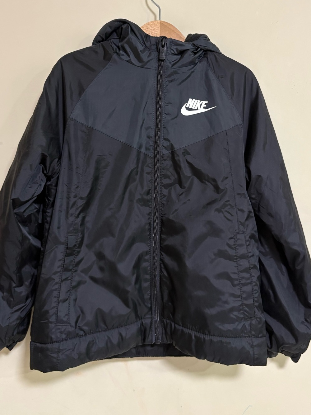 Nike Kids Black Hooded Jacket with White Logo